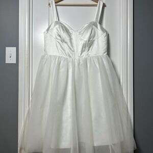 Cocomelody White Satin Sweetheart Bodice Tulle Skirt  Short Bridal Wedding Dress